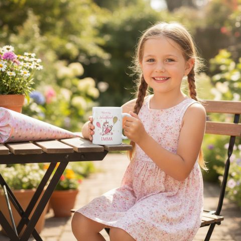 Personalisierte Schulkind-Tasse zur Einschulung – Keramik 300 ml mit Namen und Datum