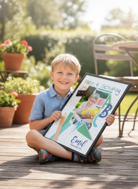 Personalisiertes Einschulungsbild im Echtholzrahmen – Mein 1. Schultag mit eigenem Foto
