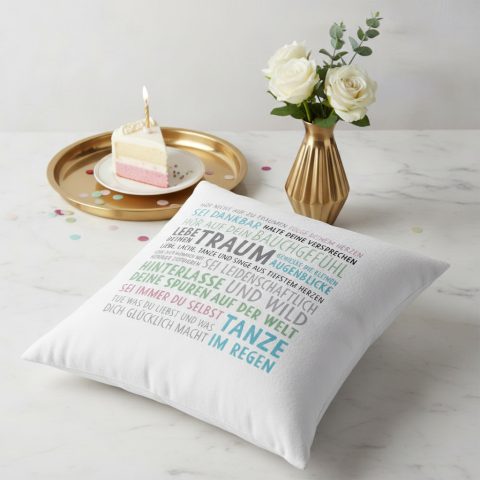 Geschenk für die Schwester: Kuschelkissen mit Lebensmotto