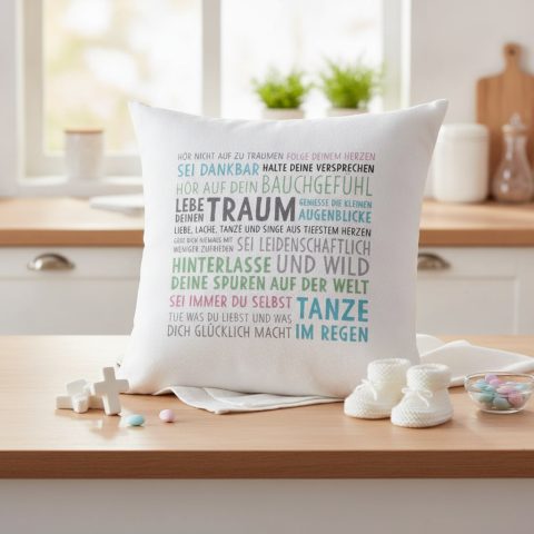 Kissen mit Spruch "Lebe Deinen Traum" – Geschenk zur Konfirmation
