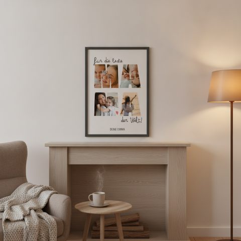 Foto Collage mit eigenem Bild und Text – Wanddeko in Schwarz-Weiß