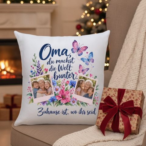 Weihnachtsgeschenk für Oma: Kissen mit zwei Fotos