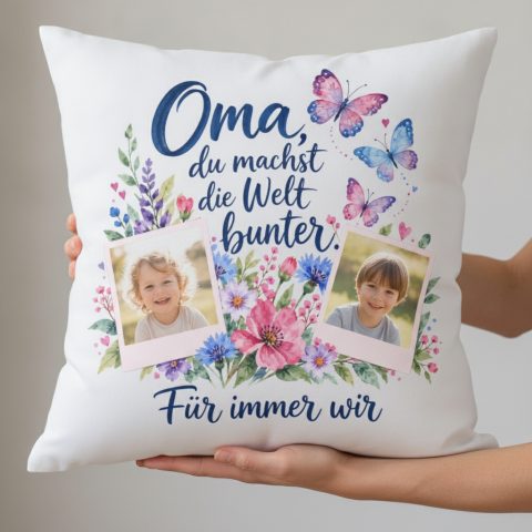 Fotokissen für Oma mit zwei Fotos und Spruch
