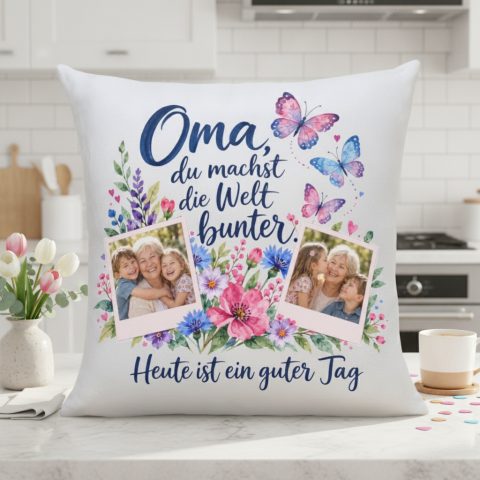 Kissen mit Foto und Oma-Spruch für das Sofa