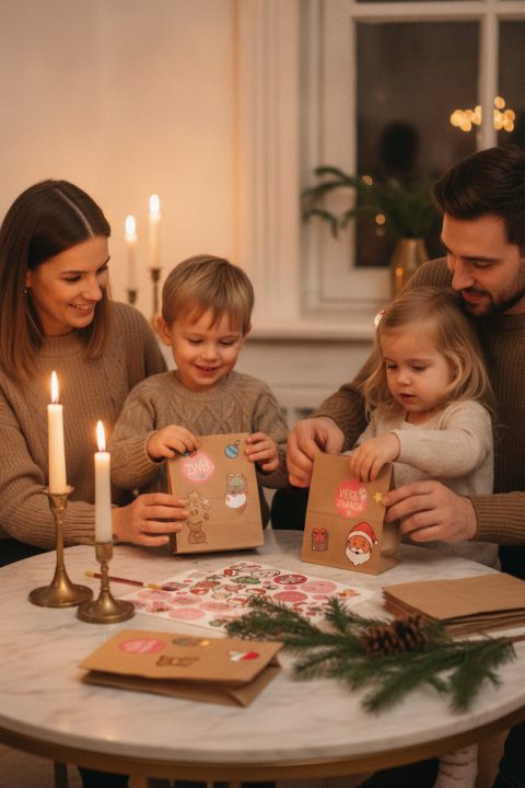 Adventskalender zum Befüllen: 24 Papiertüten mit Zahlenaufklebern