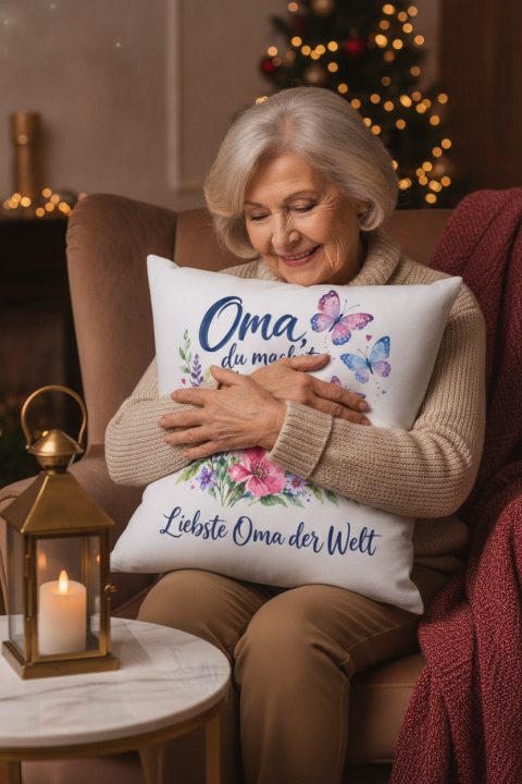 Weihnachtsgeschenk fuer Oma: personalisiertes Spruchkissen