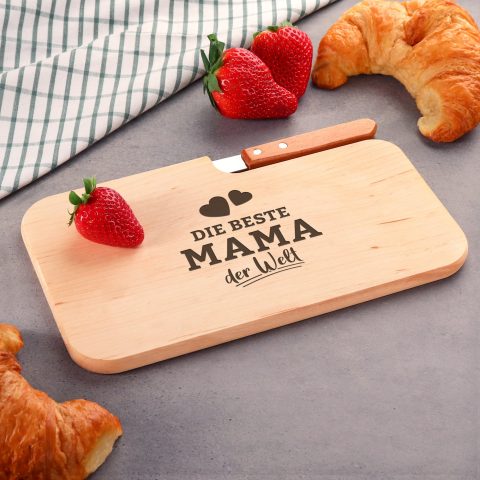 Frühstücksbrett mit Messer für die beste Mama