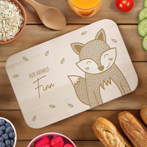 Frühstücksbrettchen mit Namen und Fuchs für Kinder