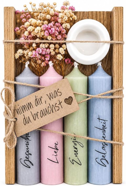 Kerzenset mit Halter & Trockenblume für Mama