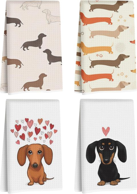 Geschirrtuch-Set mit Dackel-Motiv für Hundefans