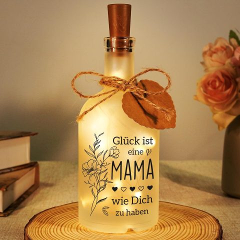 Glasflaschen-Nachtlicht für Mama mit Herz-Anhänger