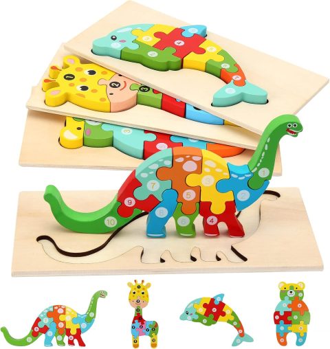 Holzpuzzle-Set mit Tieren für Kleinkinder ab 1 Jahr