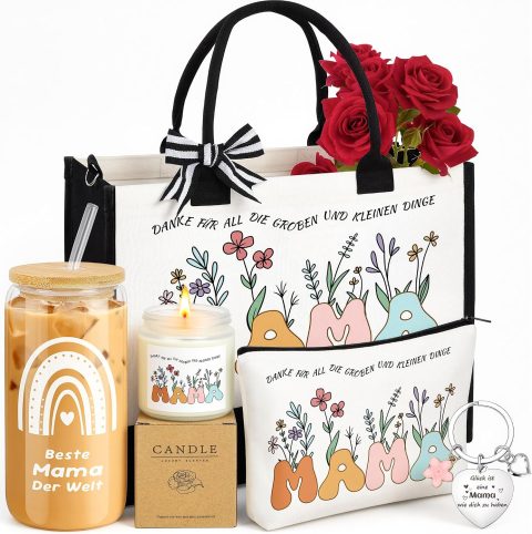 Geschenkset für Mama – Tasche, Glasbecher & mehr
