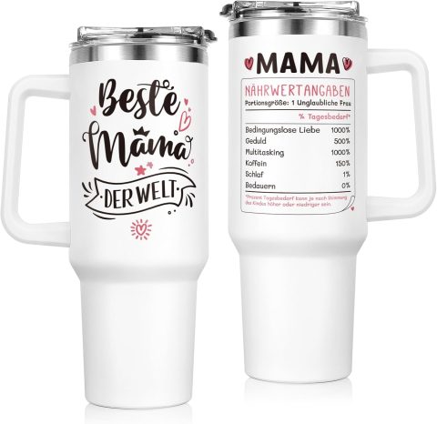 Großer Thermobecher mit Spruch – Geschenk für Mama