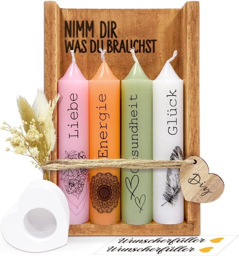 Kerzenset in Holzbox – Geschenk für Frauen