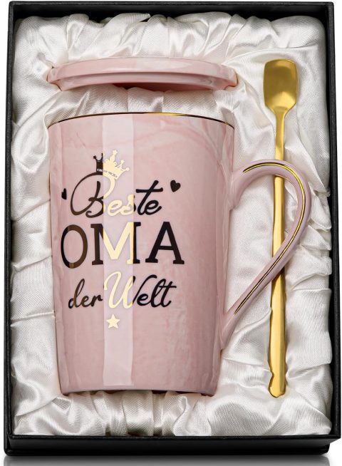 Rosa Tasse „Beste Oma der Welt“ als Geburtstagsgeschenk