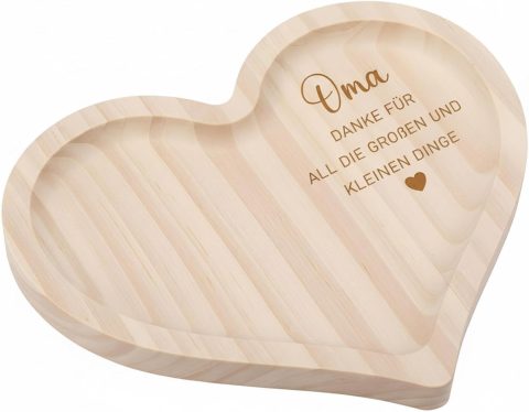 Herzförmiges Holztablett mit Dankesspruch für Oma