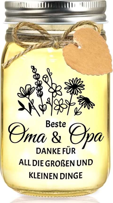 LED-Flaschenlicht für Oma und Opa mit Grußkarte