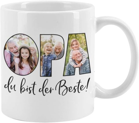 Fototasse für Opa – persönliches Geschenk mit 3 Fotos