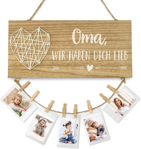 Holzschild mit Fotoseil für Oma – Geschenk von den Enkeln