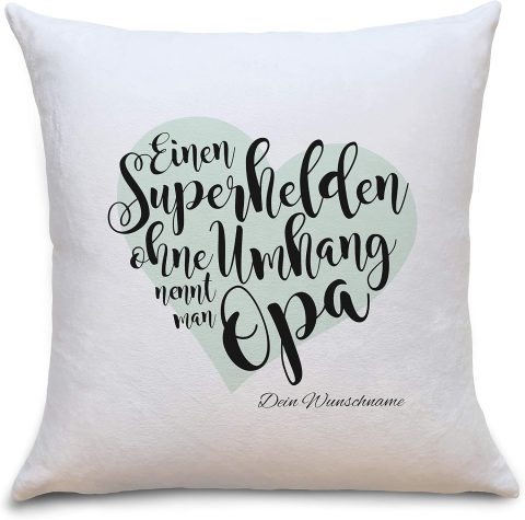 Personalisierte Kissenhülle „Superheld Opa“ zum Geburtstag