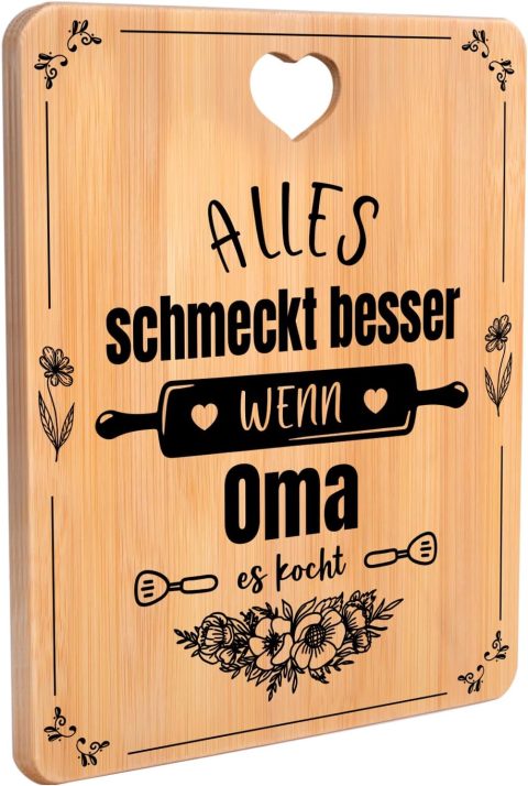 Bambus-Schneidebrett mit Zitat – Geschenk für Oma