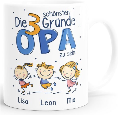 Personalisierte Tasse für Opa mit Namen der Enkel