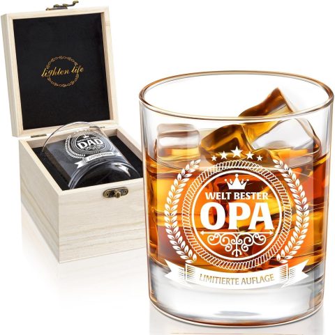 Whiskyglas für Opa in Holzkiste – Geschenk der Enkel