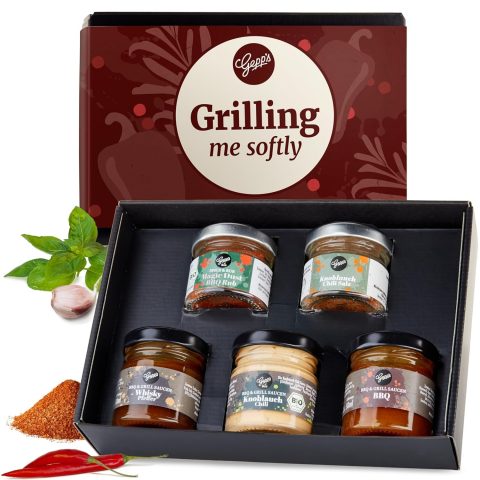 Grill-Probierbox mit Gewürzen & Saucen für Grillfans