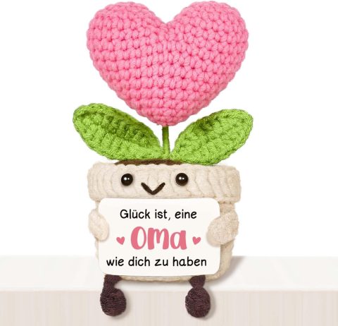 Gehäkelte Herzblume für Oma – kleines Geschenk