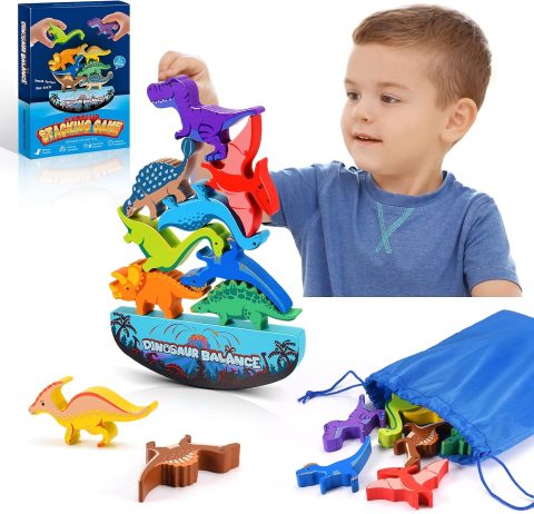 Dinosaurier-Stapelspielzeug aus Holz für Kinder ab 3