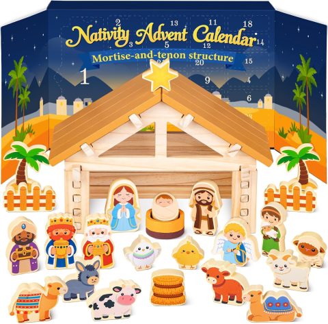 Krippen-Adventskalender aus Holz für Kinder und Familien