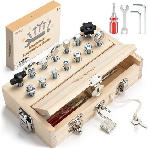 Holz-Busy-Board mit Schrauben für Kinder ab 3 Jahren