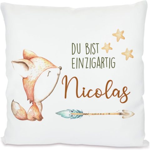 Namenskissen mit Fuchs für Kinder – Geschenk zur Geburt