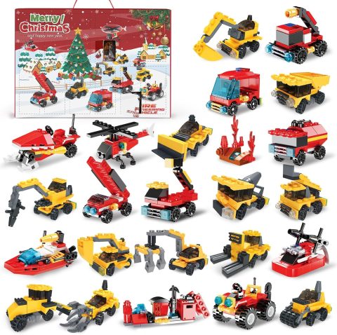 Bausteine-Adventskalender mit LKW und Feuerwehr für Kinder