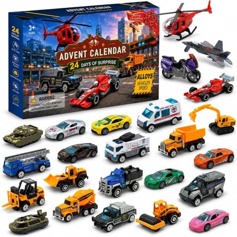 Adventskalender mit 24 Spielzeugautos für Kinder