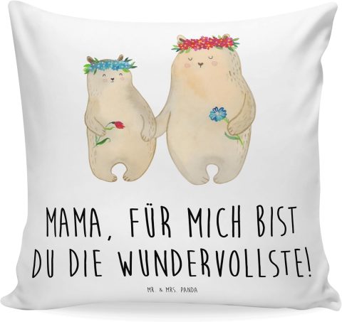 Zierkissen mit Bären und Blumenkranz für Mama