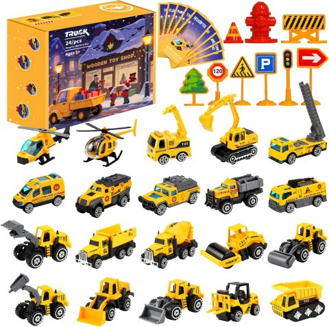Adventskalender mit Baustellen-Fahrzeugen für Kinder