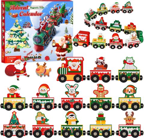 Magnetischer Holzzug als Adventskalender für Kinder