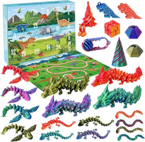 Adventskalender mit 3D-gedruckten Drachen für Kinder