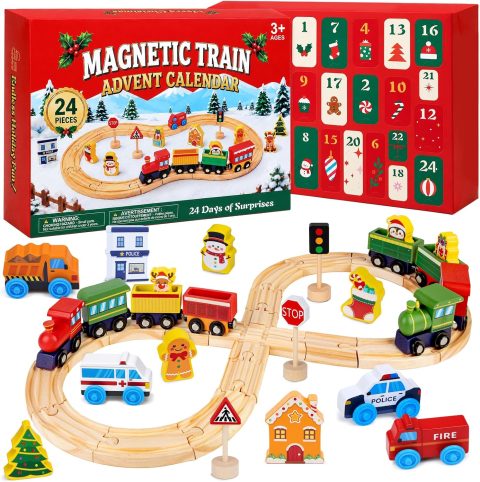 Holzeisenbahn-Adventskalender für Kinder, magnetisch