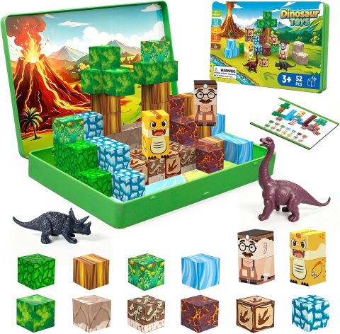Magnetbausteine mit Dinos – Reiseset für Kinder ab 3