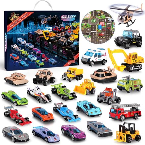 Adventskalender mit 24 Spielzeugautos für Kinder
