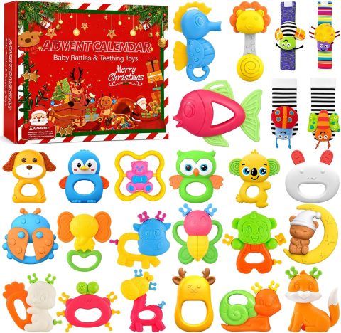 Baby-Adventskalender mit 24 Rasseln und Beißringen