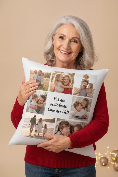 Weihnachten mit Oma und Opa: Kissen mit Familienfotos