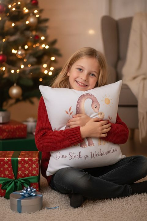 Dino Kissen mit Namen als Weihnachtsüberraschung