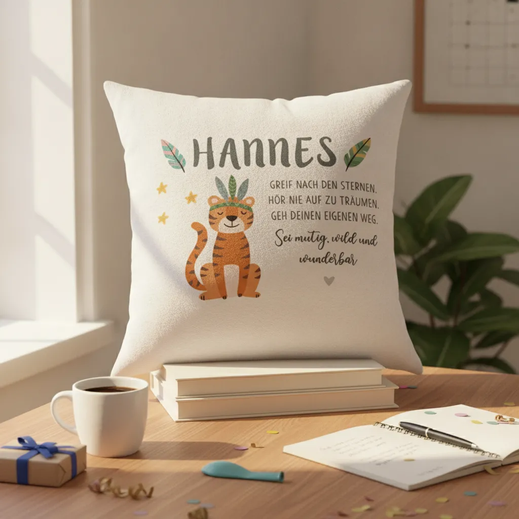 Namenskissen Tiger Boho fuer das Kinderzimmer
