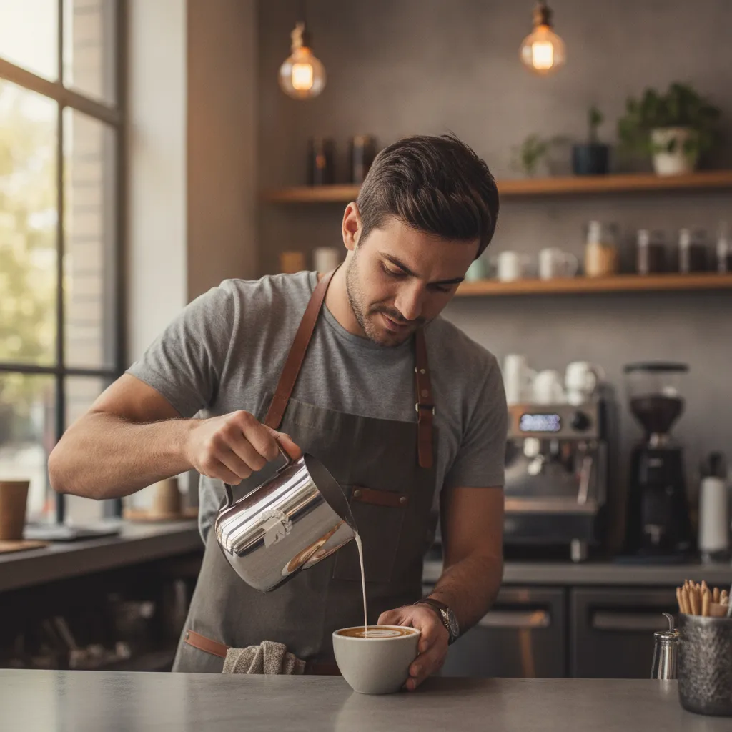 Milchkännchen aus Edelstahl – Latte Art in der Küche an Weihnachten – Bild 2