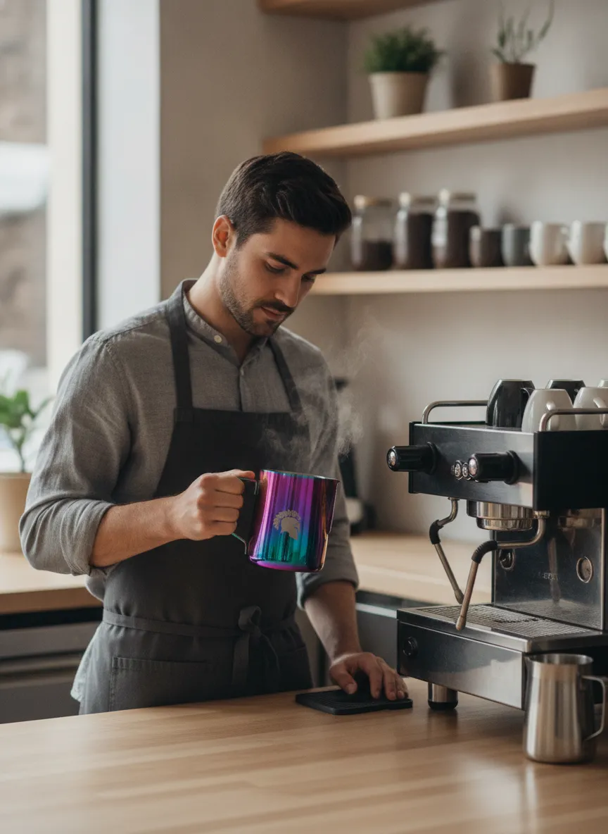 Milchkännchen für Latte Art in der Küche – Bild 2