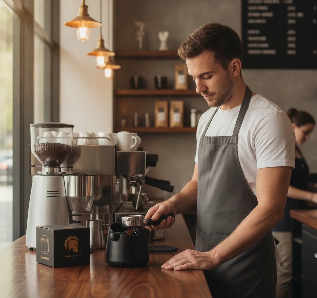Abklopfbehälter im Café – Kaffeesatz aus dem Siebträger – Bild 2